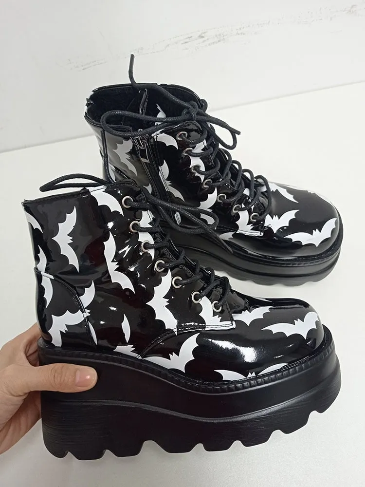 Gothic Bat Lover Platform Ankle Boots