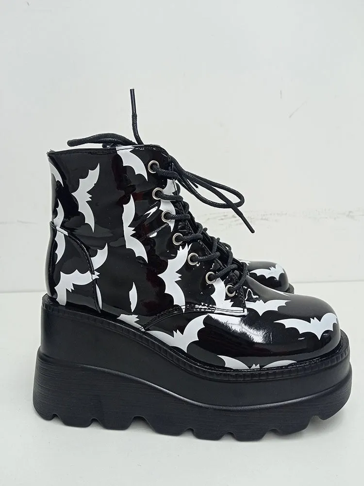 Gothic Bat Lover Platform Ankle Boots