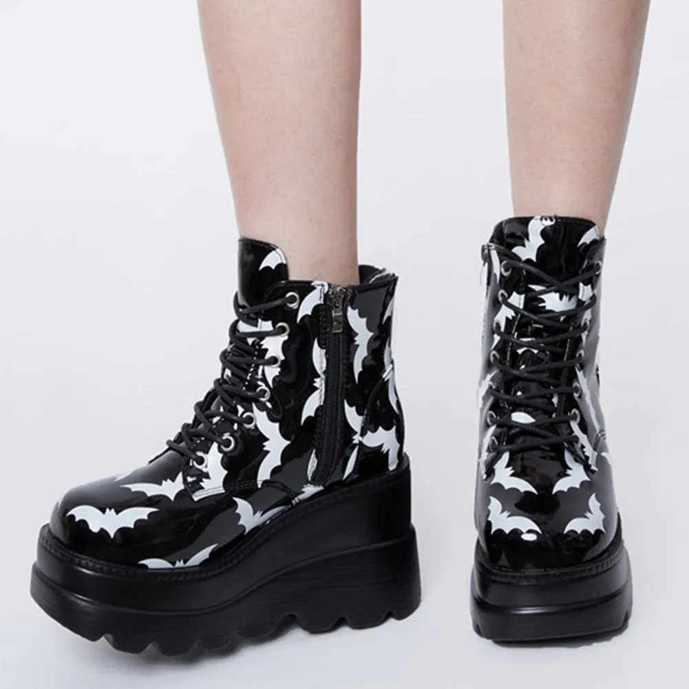 Gothic Bat Lover Platform Ankle Boots