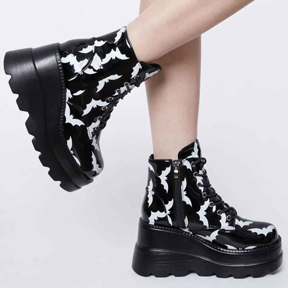 Gothic Bat Lover Platform Ankle Boots