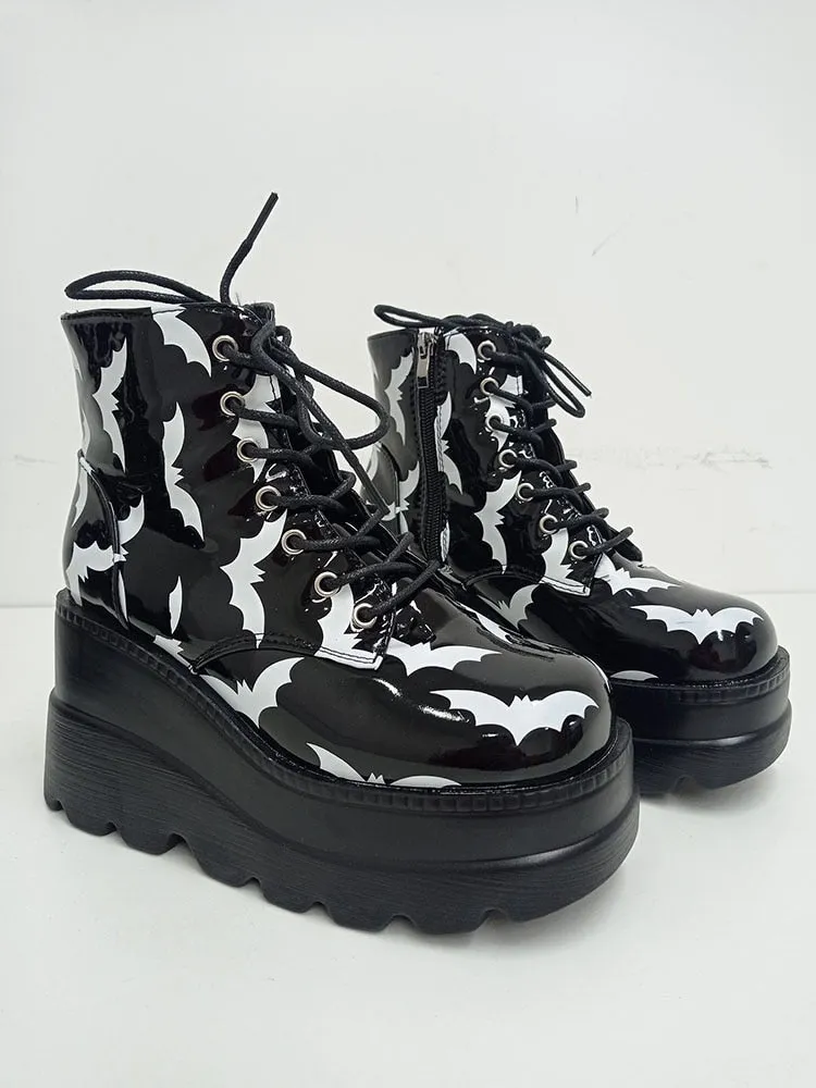 Gothic Bat Lover Platform Ankle Boots