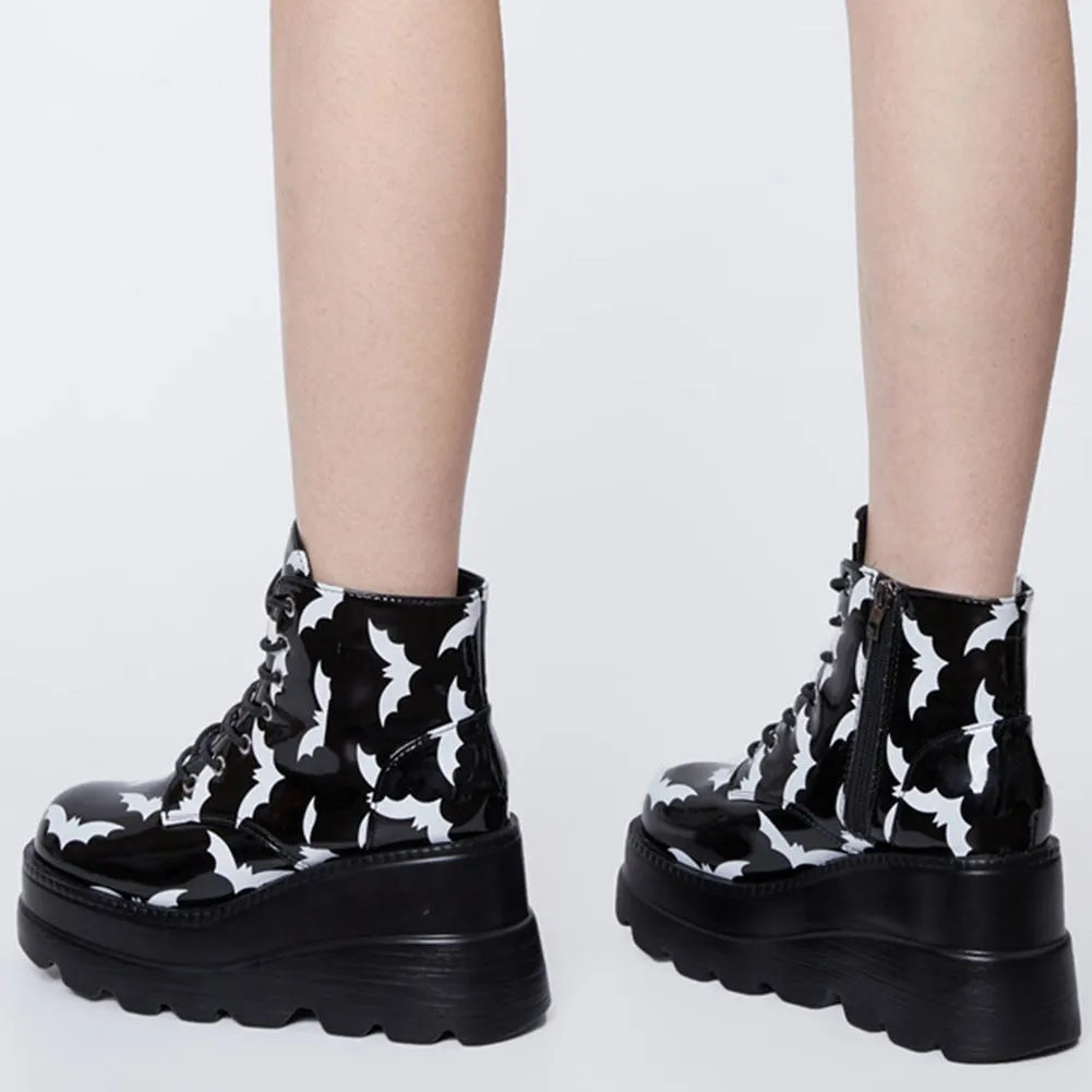 Gothic Bat Lover Platform Ankle Boots