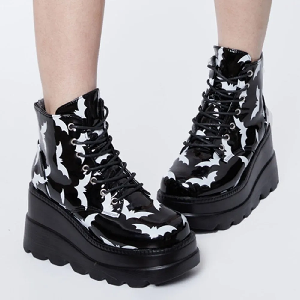 Gothic Bat Lover Platform Ankle Boots