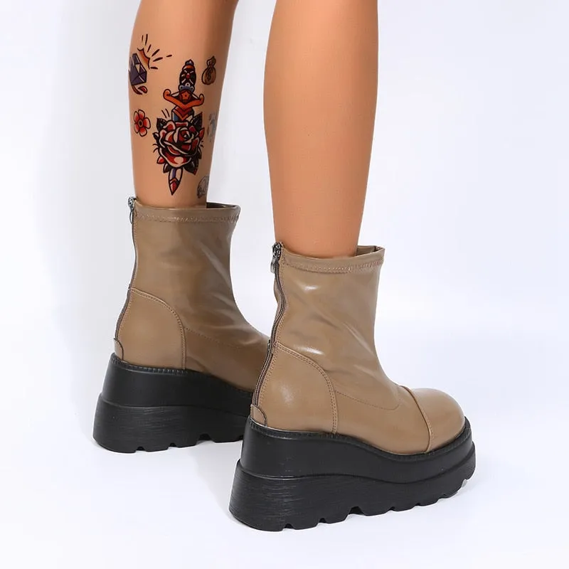 Grunge Platform Ankle Boots Light Brown