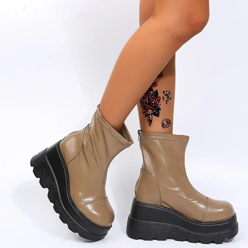 Grunge Platform Ankle Boots Light Brown