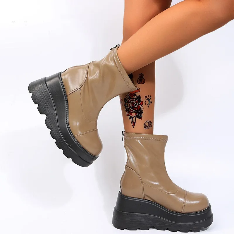 Grunge Platform Ankle Boots Light Brown