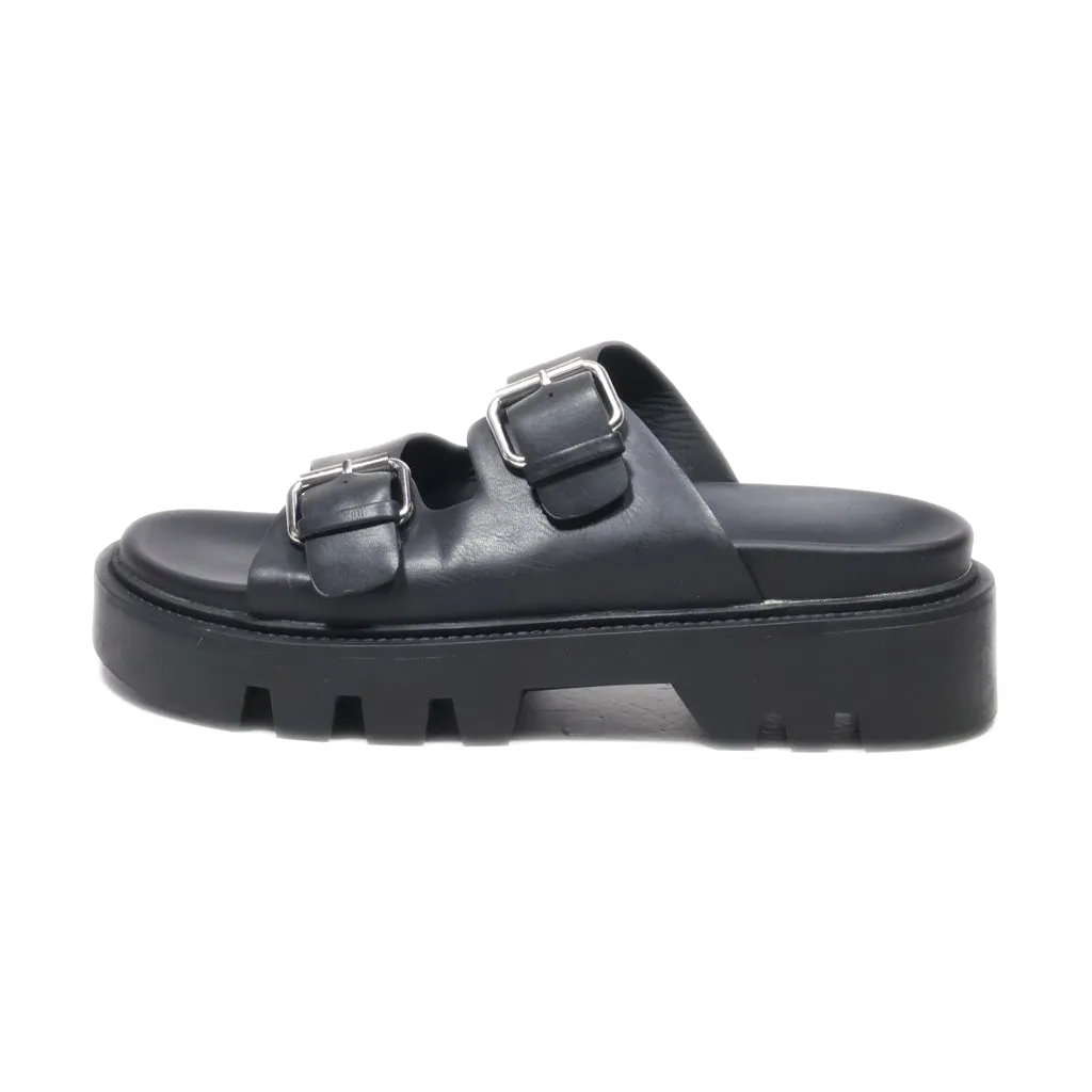 H&M Platform Sandals Leather Black Colour For Women