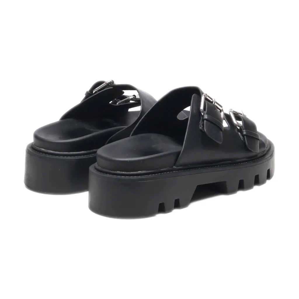 H&M Platform Sandals Leather Black Colour For Women