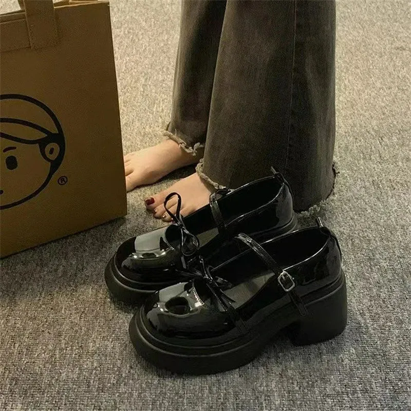 Hnzxzm Genuine Leather Mary Jane Lolita Shoes Japanese Students JK Female High Heel Uniform College Girl Shoes Platform Kawaii Loli