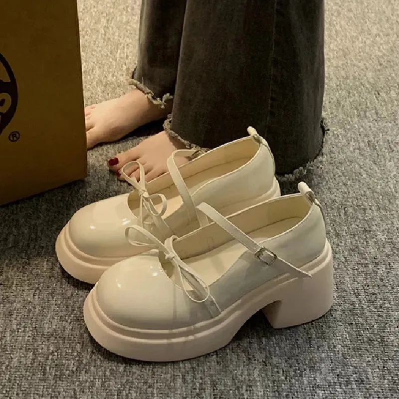 Hnzxzm Genuine Leather Mary Jane Lolita Shoes Japanese Students JK Female High Heel Uniform College Girl Shoes Platform Kawaii Loli