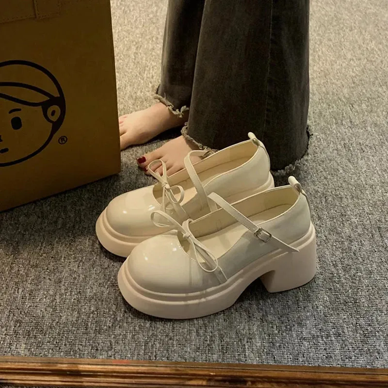 Hnzxzm Genuine Leather Mary Jane Lolita Shoes Japanese Students JK Female High Heel Uniform College Girl Shoes Platform Kawaii Loli