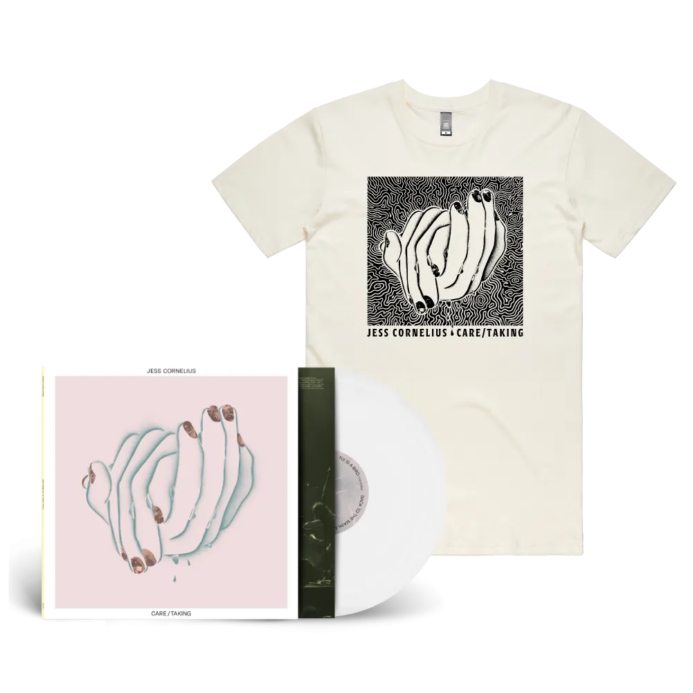 Jess Cornelius / CARE/TAKING LP Oblivion White Vinyl & T-Shirt Bundle