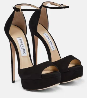 Jimmy Choo Suede Max 150 Platform Sandals, Black