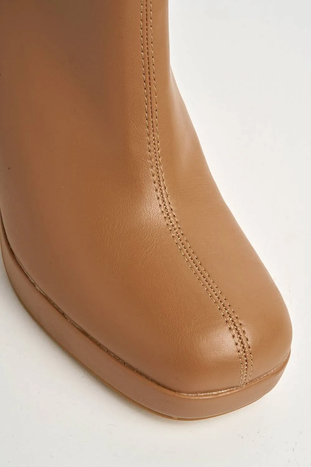 Katherine Platform Block Heel Ankle Boots in Camel