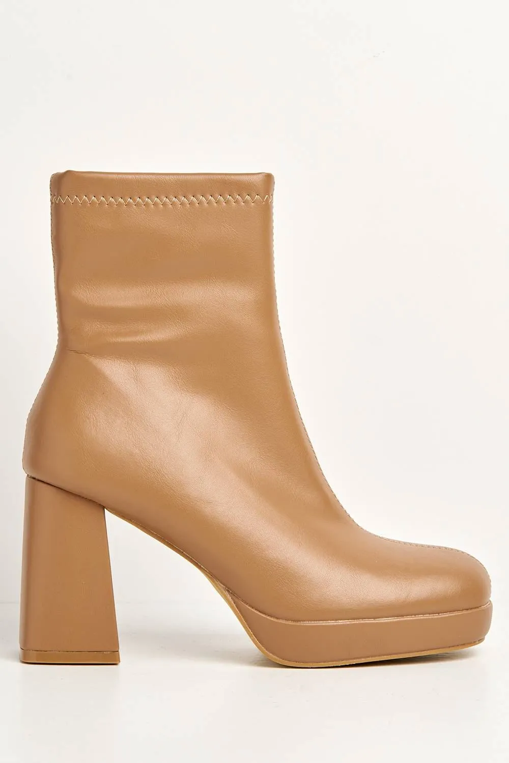 Katherine Platform Block Heel Ankle Boots in Camel
