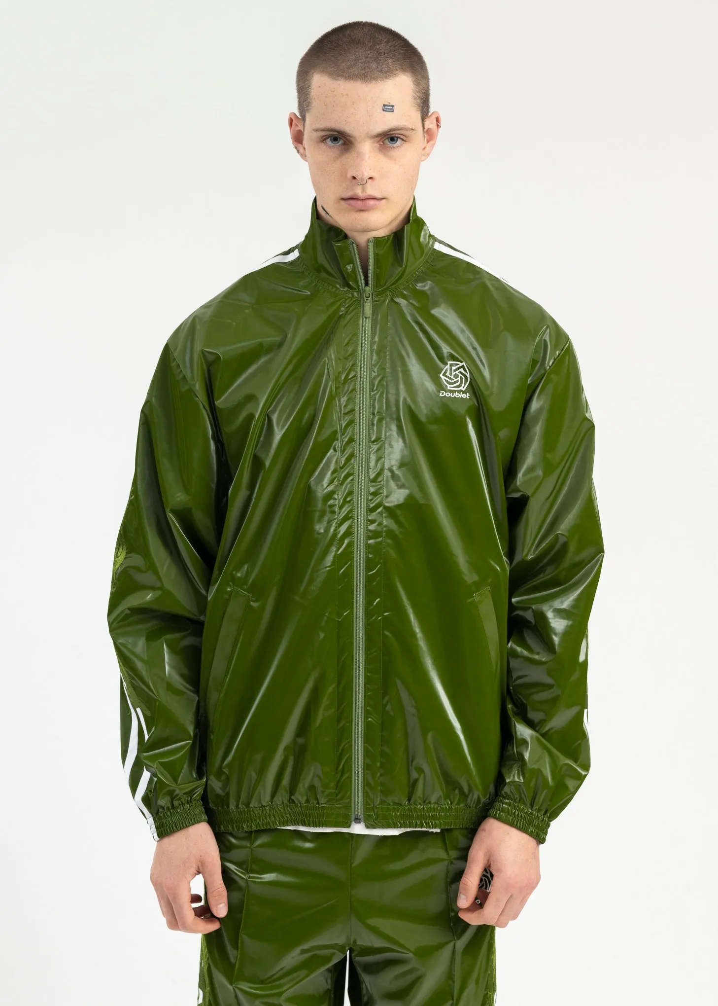KHAKI LAMINATE TRACK JACKET