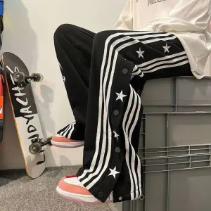 Korean Fashion Y2K Harajuku Style Streetwear Straight Fit Baggy Star Print With Snap Button Track For Mens