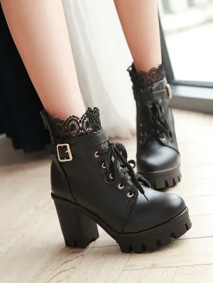 Lace Decor Buckle Detail Boots