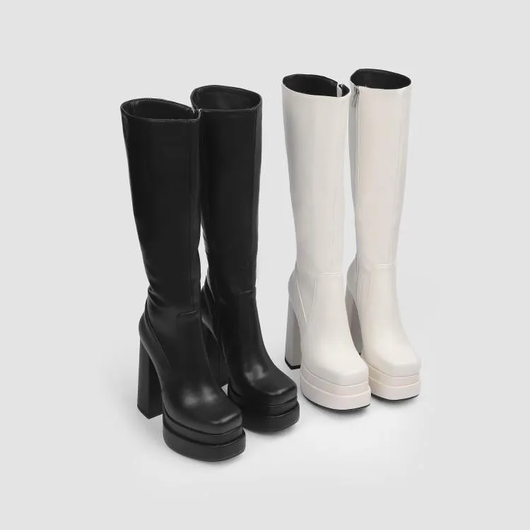 Leather Platform Knee Boots