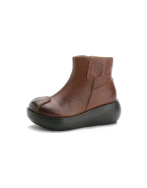 Leather Retro Thick Women's Wedge Boots