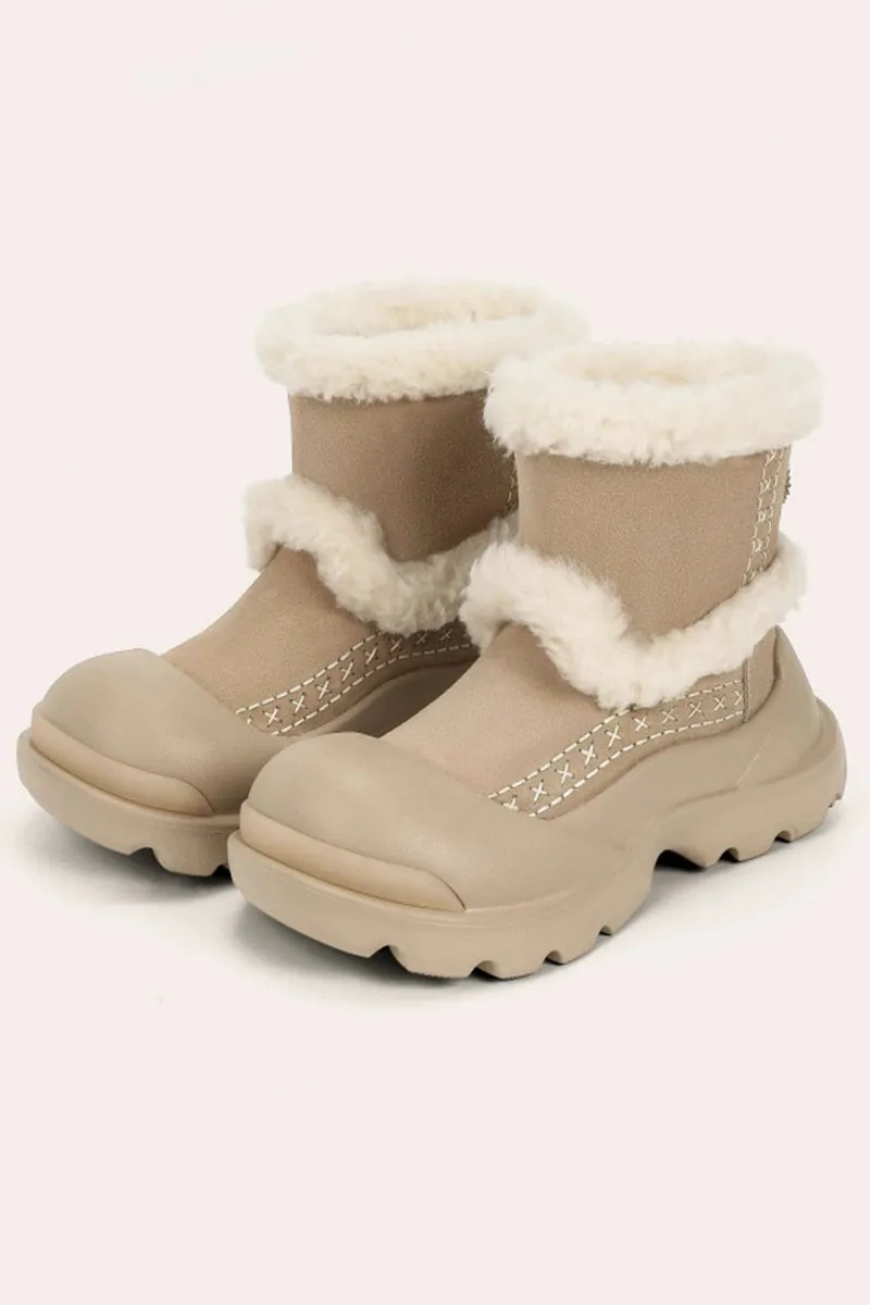 Leather Wool Platform Boots