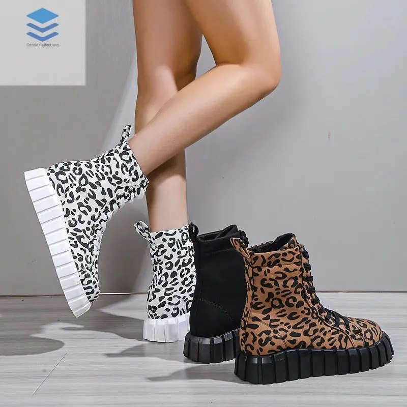 Leopard Print Women Shoes Platform Boots