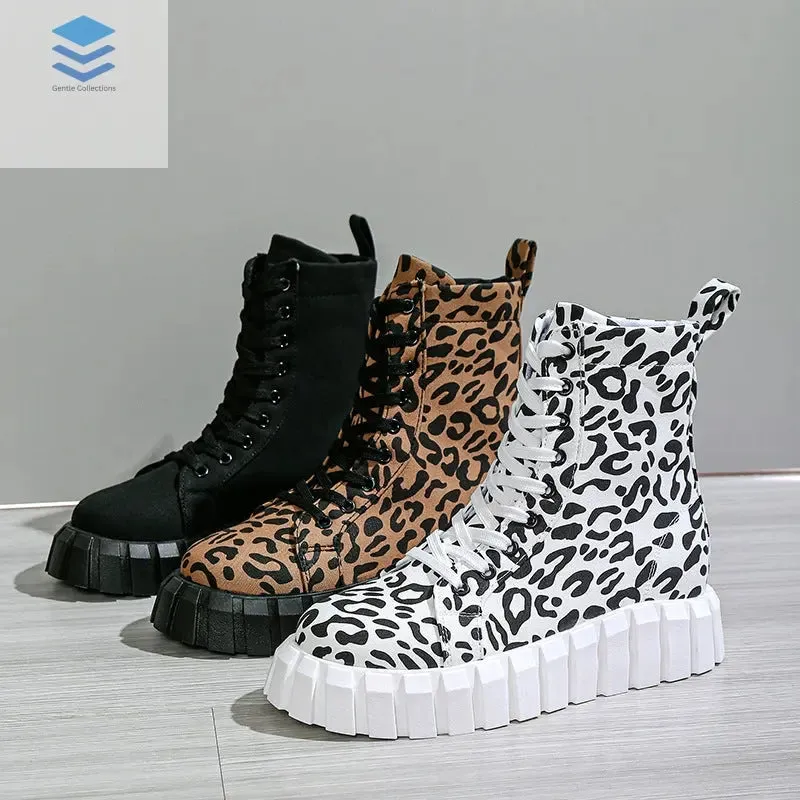 Leopard Print Women Shoes Platform Boots