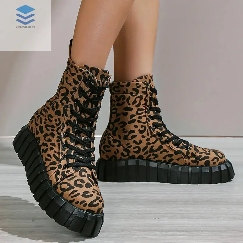 Leopard Print Women Shoes Platform Boots