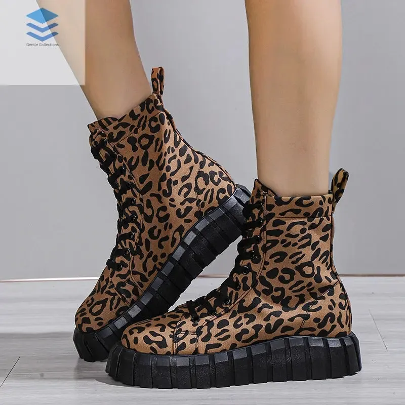 Leopard Print Women Shoes Platform Boots