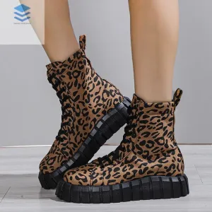 Leopard Print Women Shoes Platform Boots