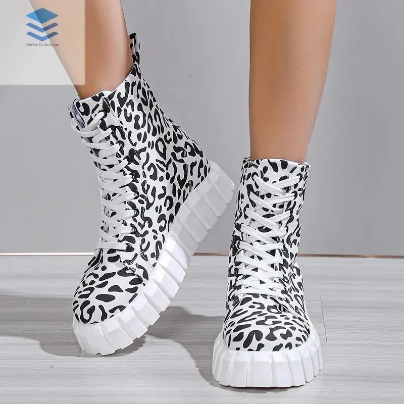 Leopard Print Women Shoes Platform Boots