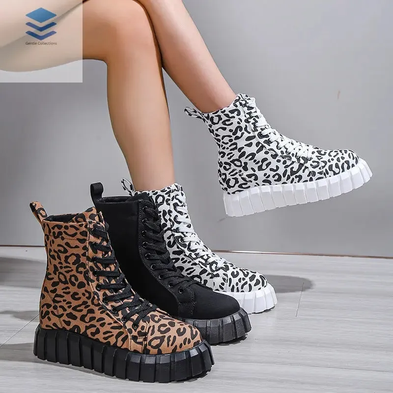 Leopard Print Women Shoes Platform Boots