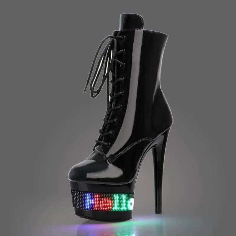 Light Up your Night with Led Display Black Patent High Heel Boots