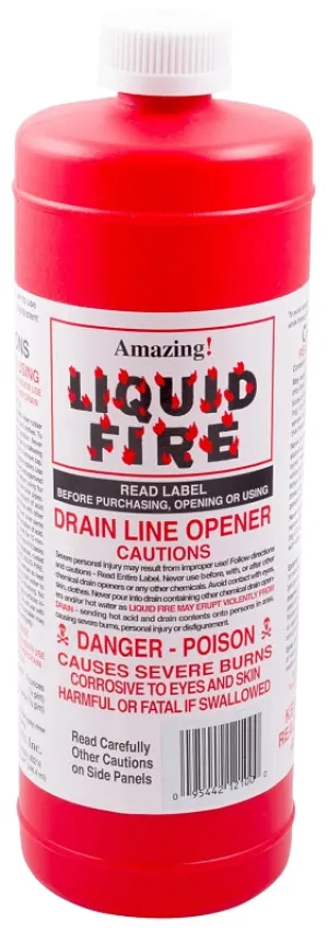 Liquid Fire LF-Q-12 Drain Opener, Liquid, Dark Amber, Slight Pungent, 32 oz Bottle :EA: QUANTITY: 12