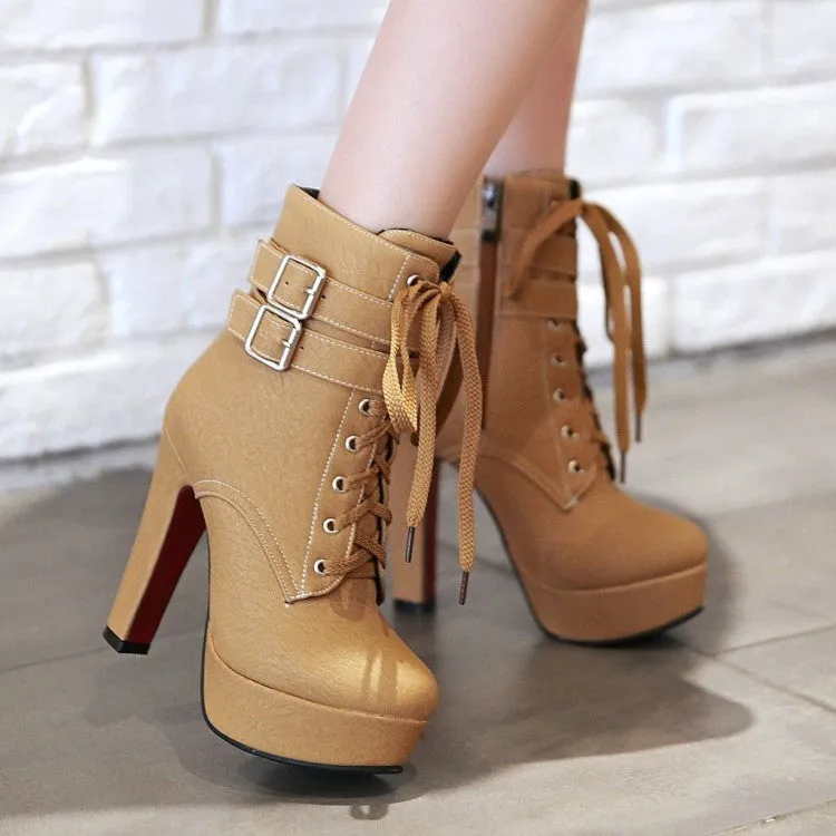 Martin Lace UP Platform High Stiletto High Heels Short Boots
