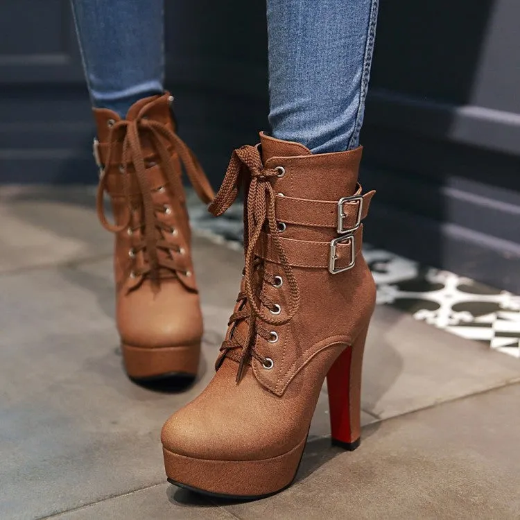 Martin Lace UP Platform High Stiletto High Heels Short Boots