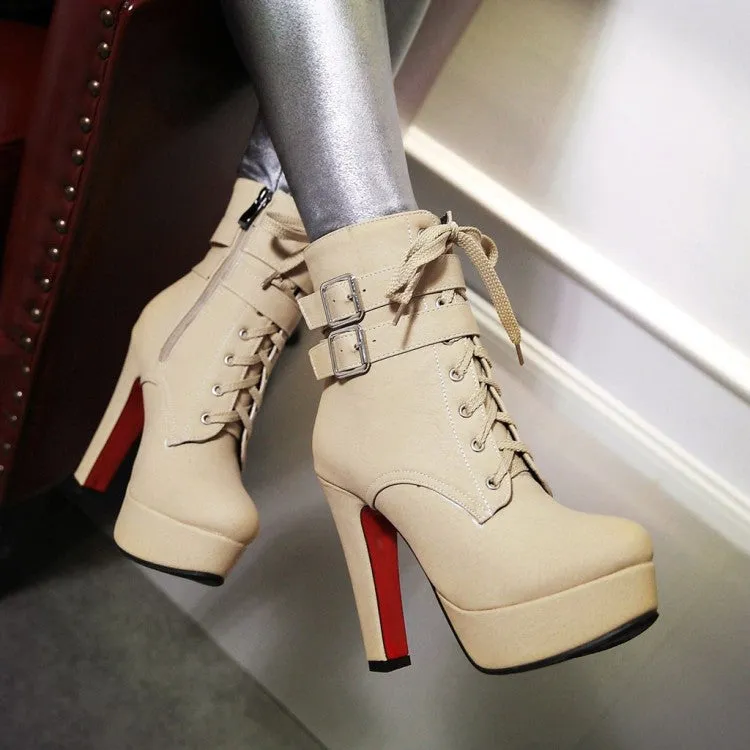 Martin Lace UP Platform High Stiletto High Heels Short Boots