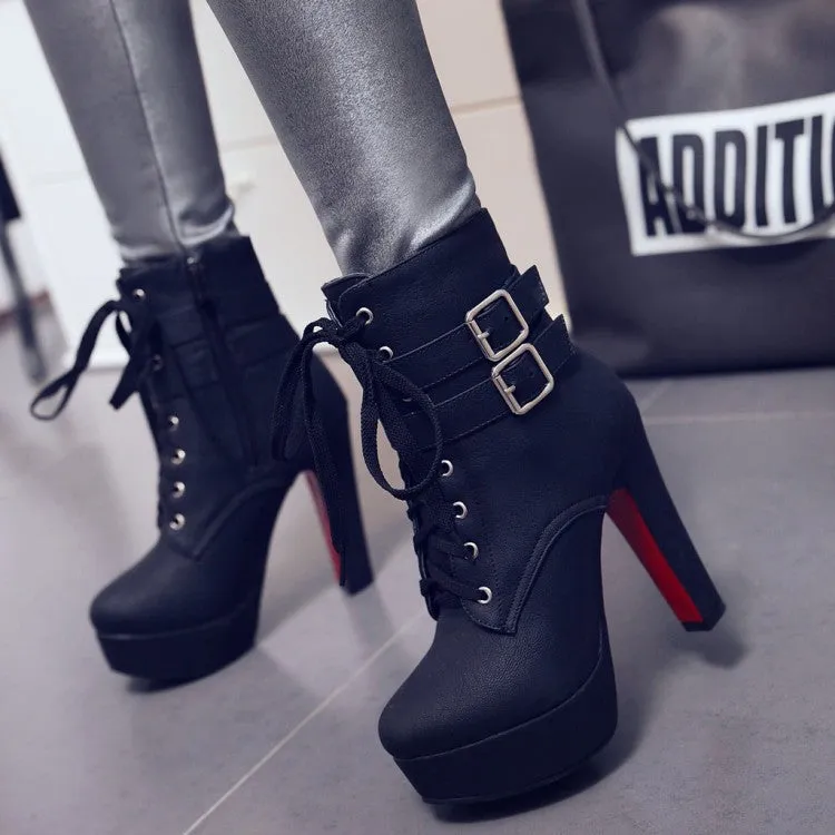 Martin Lace UP Platform High Stiletto High Heels Short Boots