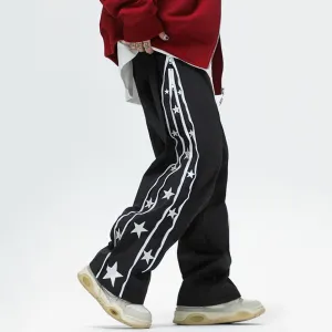 Men's Y2K Star Print Double Zip Streetwear Hip Hop Baggy Straight Relaxed Fit Joggers Pant