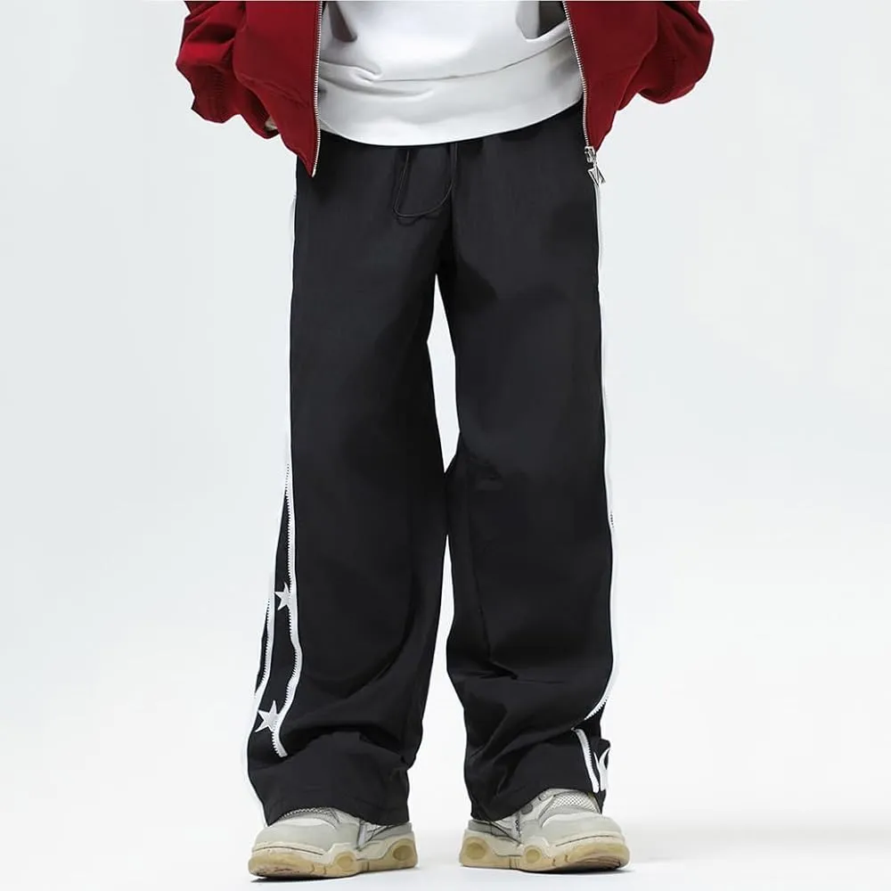Men's Y2K Star Print Double Zip Streetwear Hip Hop Baggy Straight Relaxed Fit Joggers Pant