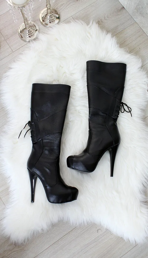 Mid Calf Black Platform Boots