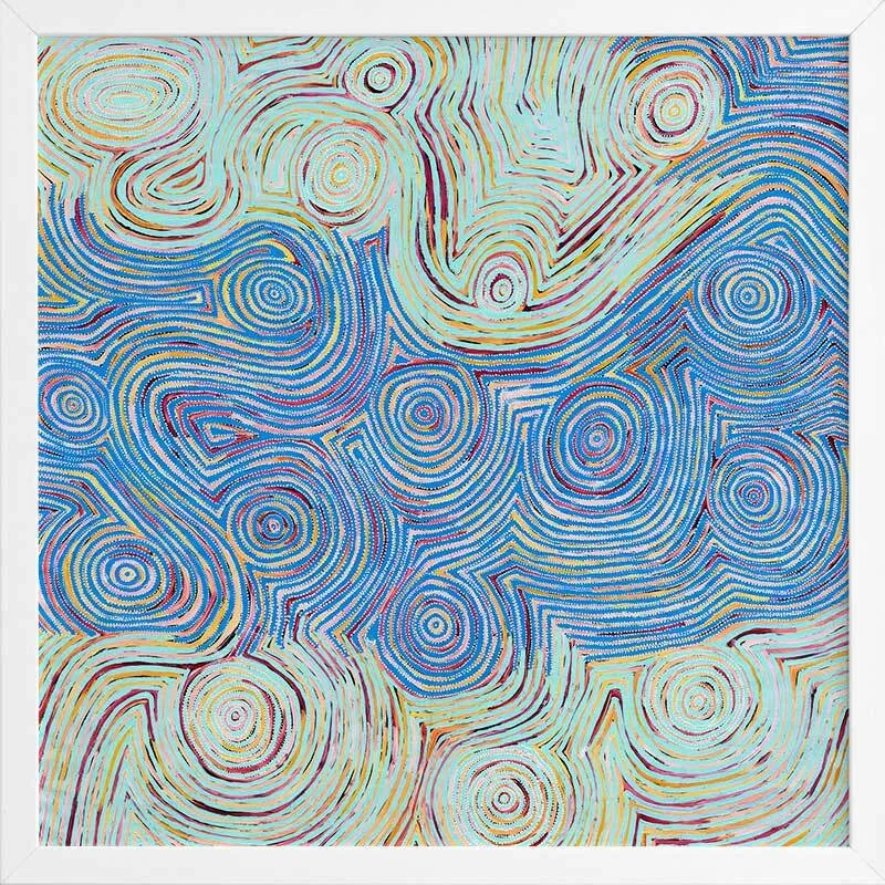 Mina Mina Jukurrpa VI Blue Framed Art Print