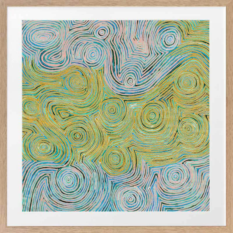 Mina Mina Jukurrpa VI Yellow Framed Art Print