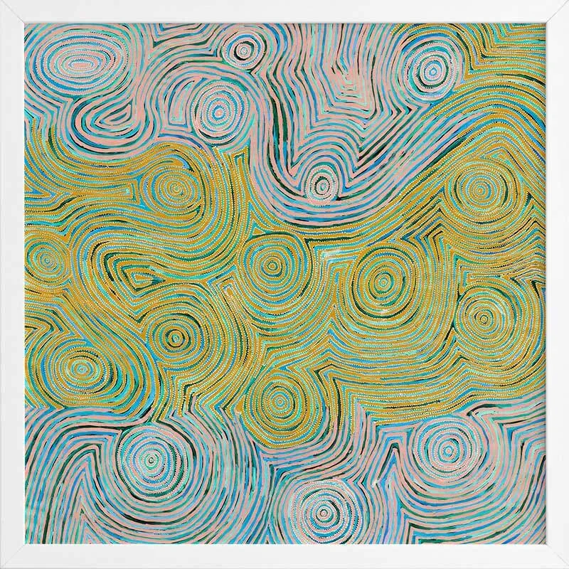 Mina Mina Jukurrpa VI Yellow Framed Art Print