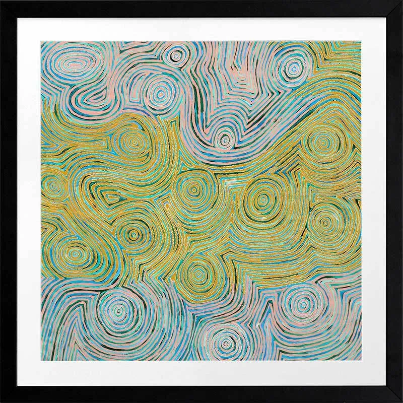 Mina Mina Jukurrpa VI Yellow Framed Art Print