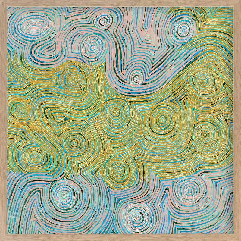 Mina Mina Jukurrpa VI Yellow Framed Art Print