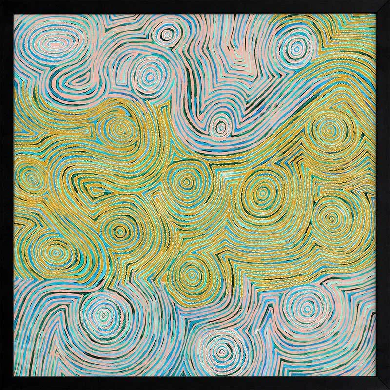 Mina Mina Jukurrpa VI Yellow Framed Art Print