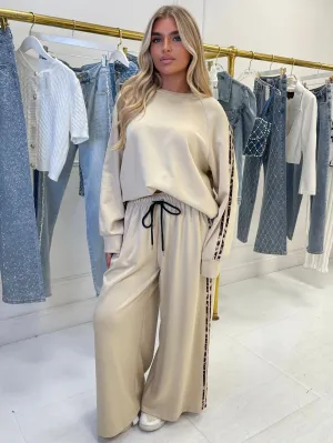 Mirabel beige leopard stripe tracksuit