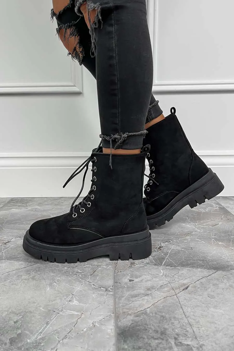 MIYAH Chunky Ankle Boots - Black Suede