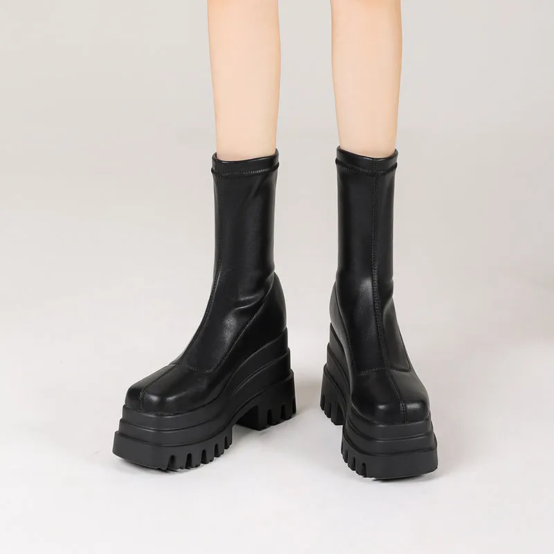 Nancy Black Platform Sock Boots